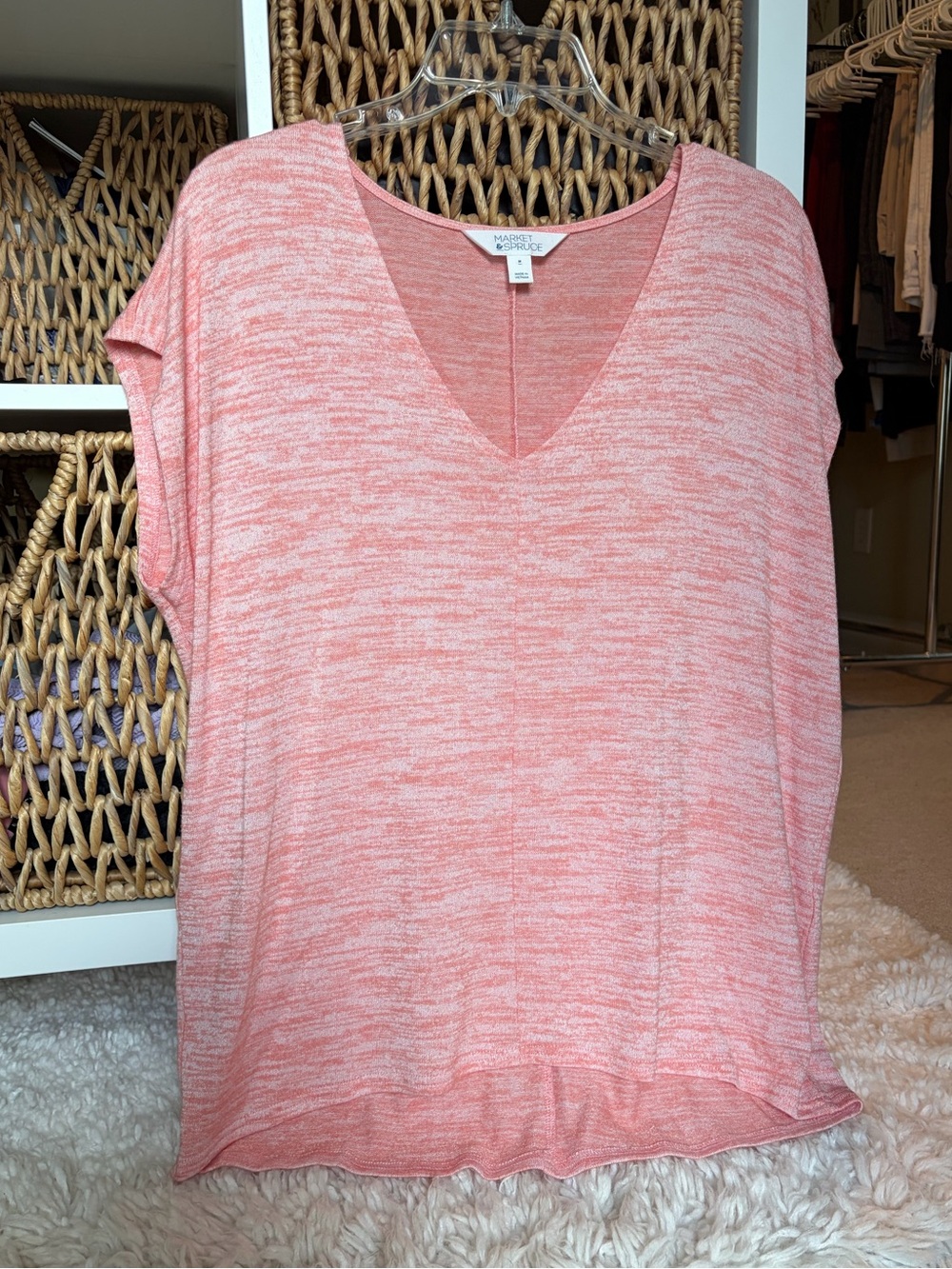 Market & Spruce Heather Coral V-Neck Short Sleeve Tee